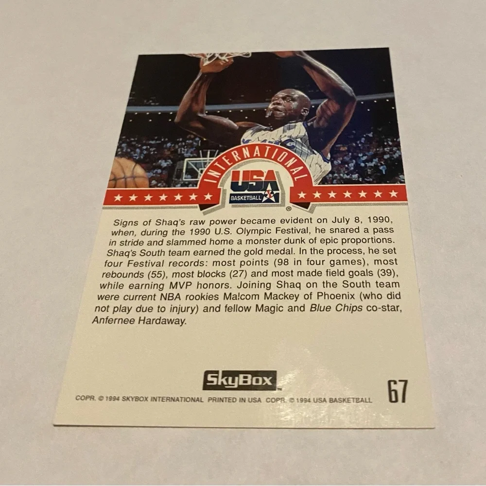Shaquille O Neal 1994 Skybox USA 🇺🇸 International Basketball Card #67 Vintage